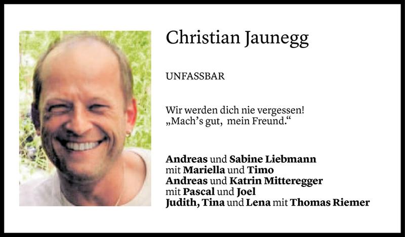  Todesanzeige für Christian Jaunegg vom 03.10.2017 aus Vorarlberger Nachrichten