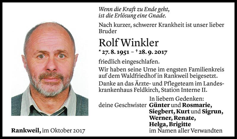  Todesanzeige für Rolf Winkler vom 05.10.2017 aus Vorarlberger Nachrichten