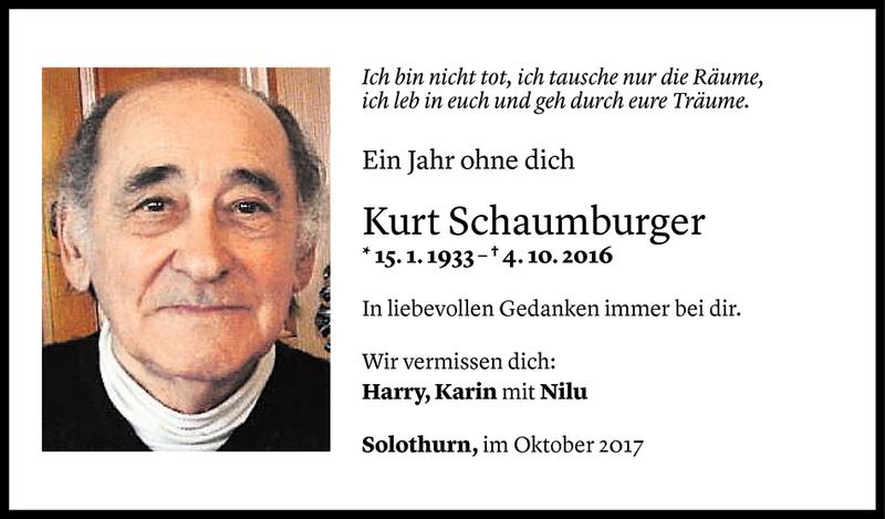  Todesanzeige für Kurt Schaumburger vom 04.10.2017 aus Vorarlberger Nachrichten