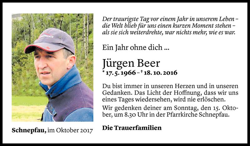  Todesanzeige für Jürgen Beer vom 12.10.2017 aus Vorarlberger Nachrichten