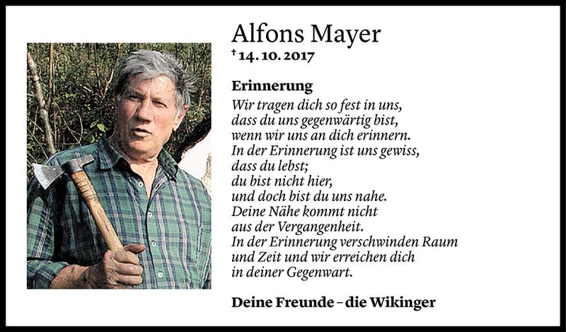  Todesanzeige für Alfons Mayer vom 16.10.2017 aus Vorarlberger Nachrichten