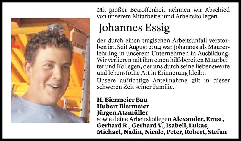  Todesanzeige für Johannes Essig vom 22.10.2017 aus Vorarlberger Nachrichten