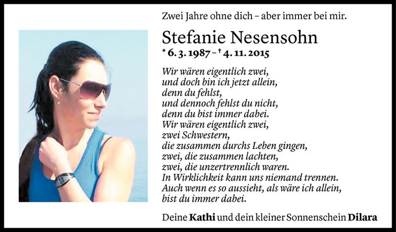  Todesanzeige für Stefanie Nesensohn vom 30.10.2017 aus Vorarlberger Nachrichten