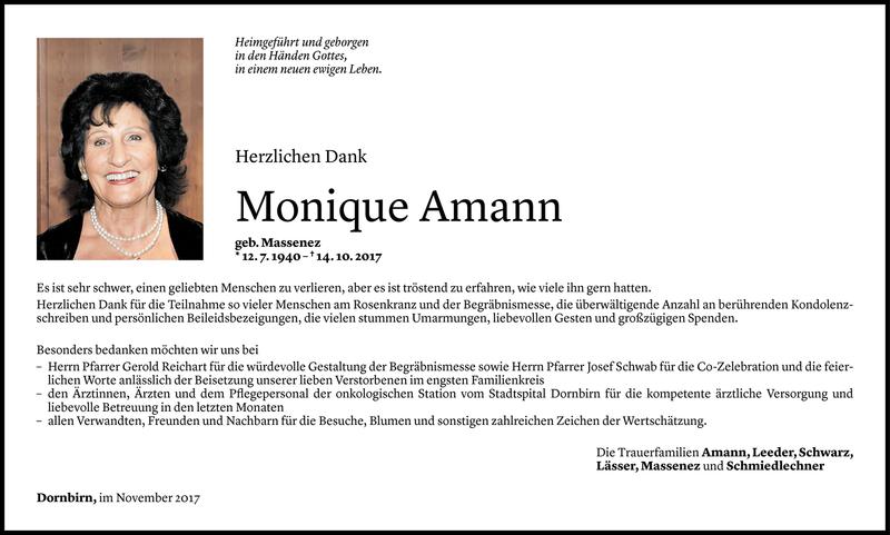  Todesanzeige für Monique Amann vom 07.11.2017 aus Vorarlberger Nachrichten