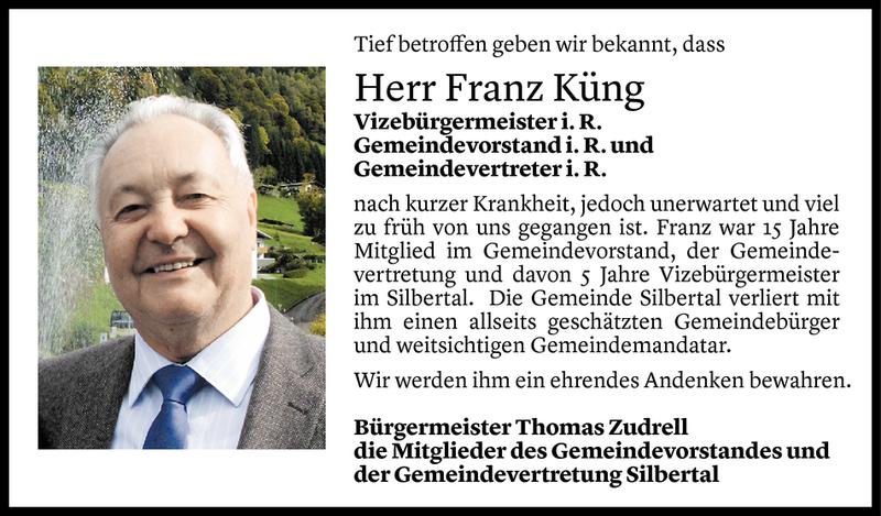  Todesanzeige für Franz Küng vom 07.11.2017 aus Vorarlberger Nachrichten