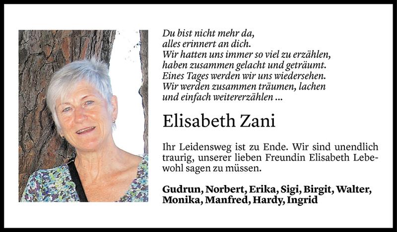  Todesanzeige für Elisabeth Zani vom 08.11.2017 aus Vorarlberger Nachrichten