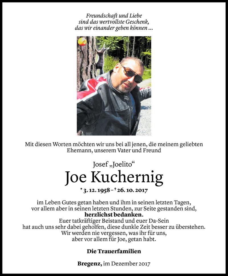  Todesanzeige für Joe Kuchernig vom 01.12.2017 aus Vorarlberger Nachrichten