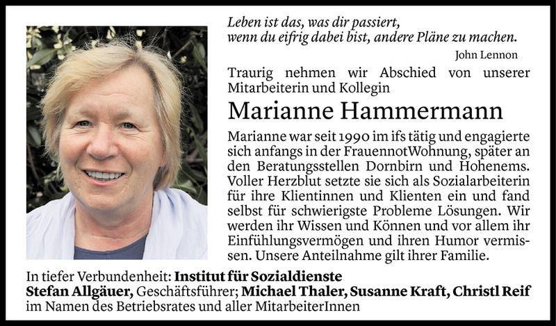  Todesanzeige für Marianne Hammermann vom 09.12.2017 aus Vorarlberger Nachrichten