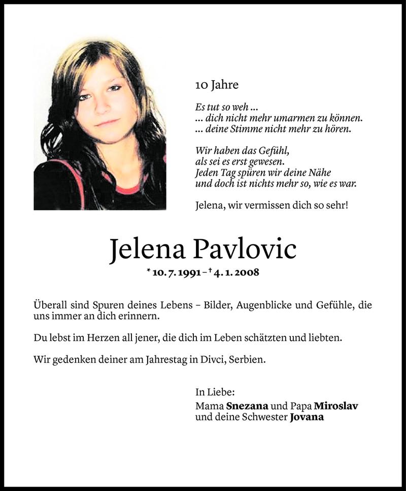  Todesanzeige für Jelena Pavlovic vom 03.01.2018 aus Vorarlberger Nachrichten