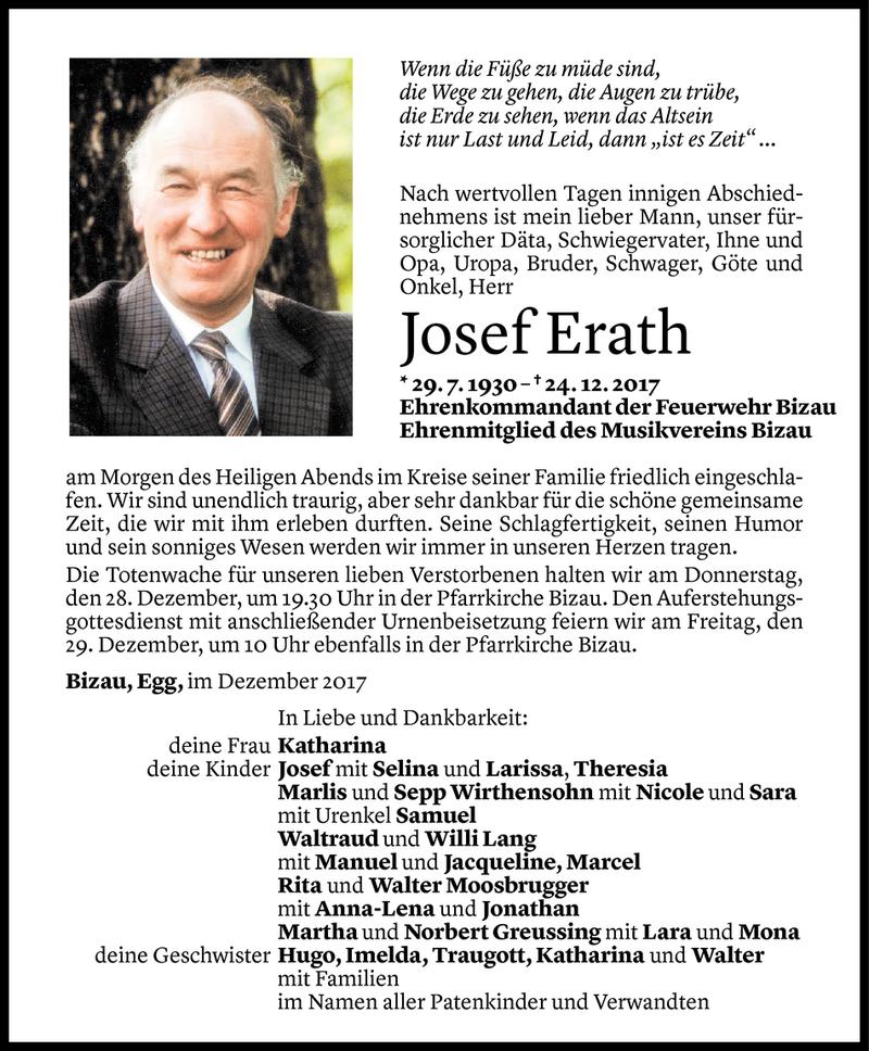  Todesanzeige für Josef Erath vom 26.12.2017 aus Vorarlberger Nachrichten