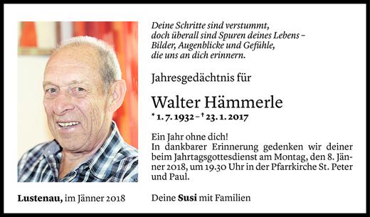 Todesanzeige von Walter Hämmerle von Vorarlberger Nachrichten