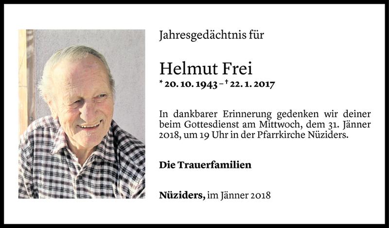  Todesanzeige für Helmut Frei vom 29.01.2018 aus Vorarlberger Nachrichten