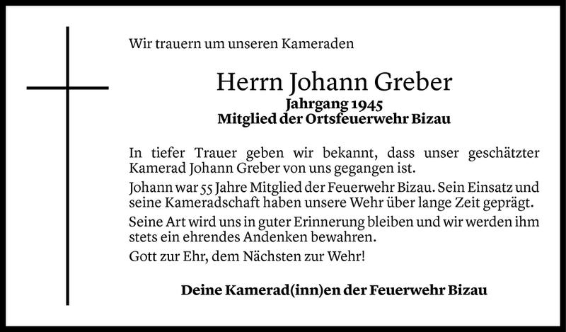  Todesanzeige für Johann Greber vom 30.01.2018 aus Vorarlberger Nachrichten