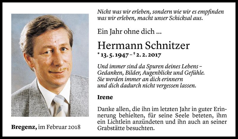  Todesanzeige für Hermann Schnitzer vom 01.02.2018 aus Vorarlberger Nachrichten