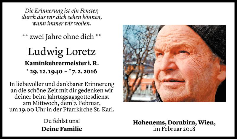  Todesanzeige für Ludwig Loretz vom 07.02.2018 aus Vorarlberger Nachrichten