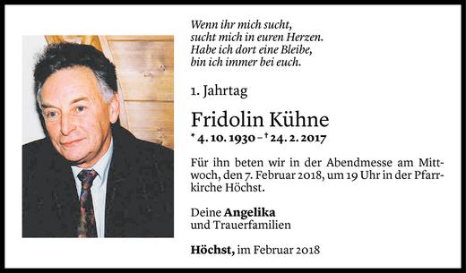 Todesanzeige von Fridolin Kühne von Vorarlberger Nachrichten