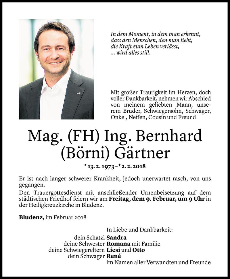  Todesanzeige für Bernhard Gärtner vom 07.02.2018 aus Vorarlberger Nachrichten