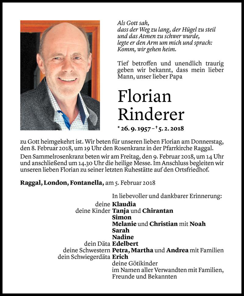  Todesanzeige für Florian Rinderer vom 06.02.2018 aus Vorarlberger Nachrichten