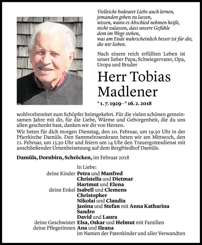  Todesanzeige für Tobias Madlener vom 18.02.2018 aus Vorarlberger Nachrichten