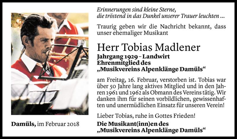  Todesanzeige für Tobias Madlener vom 19.02.2018 aus Vorarlberger Nachrichten