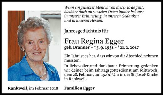 Todesanzeige von Regina Egger von Vorarlberger Nachrichten