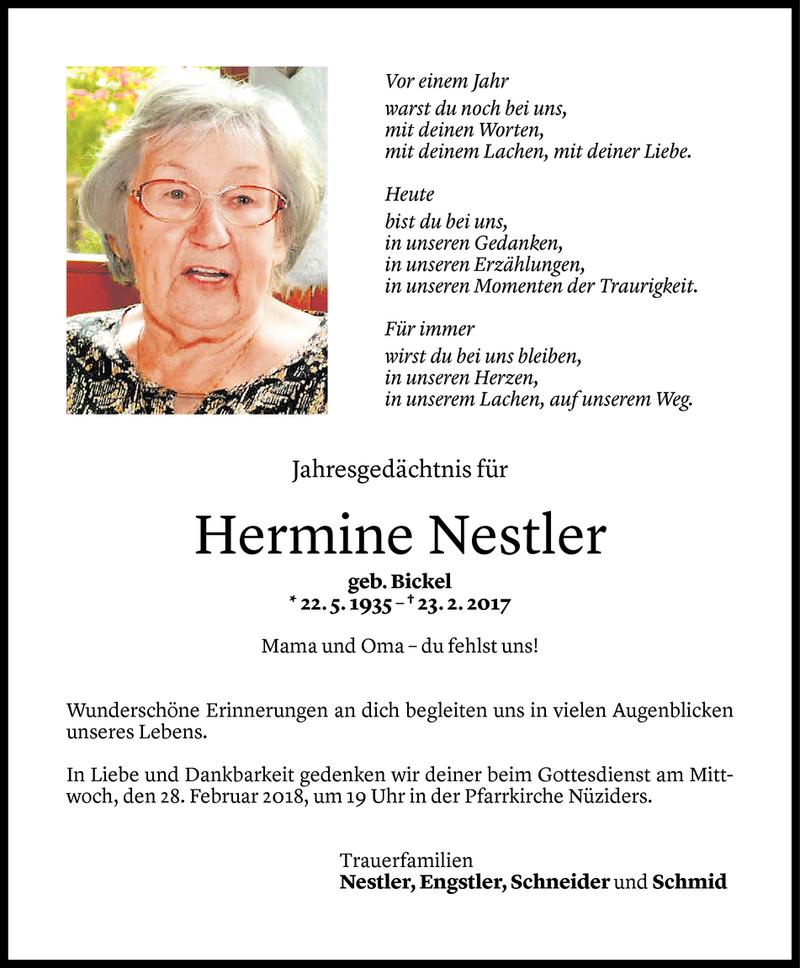  Todesanzeige für Hermine Nestler vom 22.02.2018 aus Vorarlberger Nachrichten
