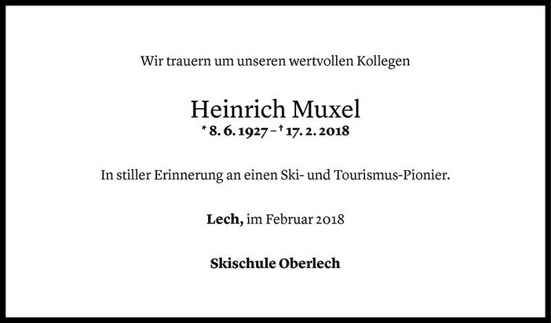  Todesanzeige für Heinrich Muxel vom 21.02.2018 aus Vorarlberger Nachrichten