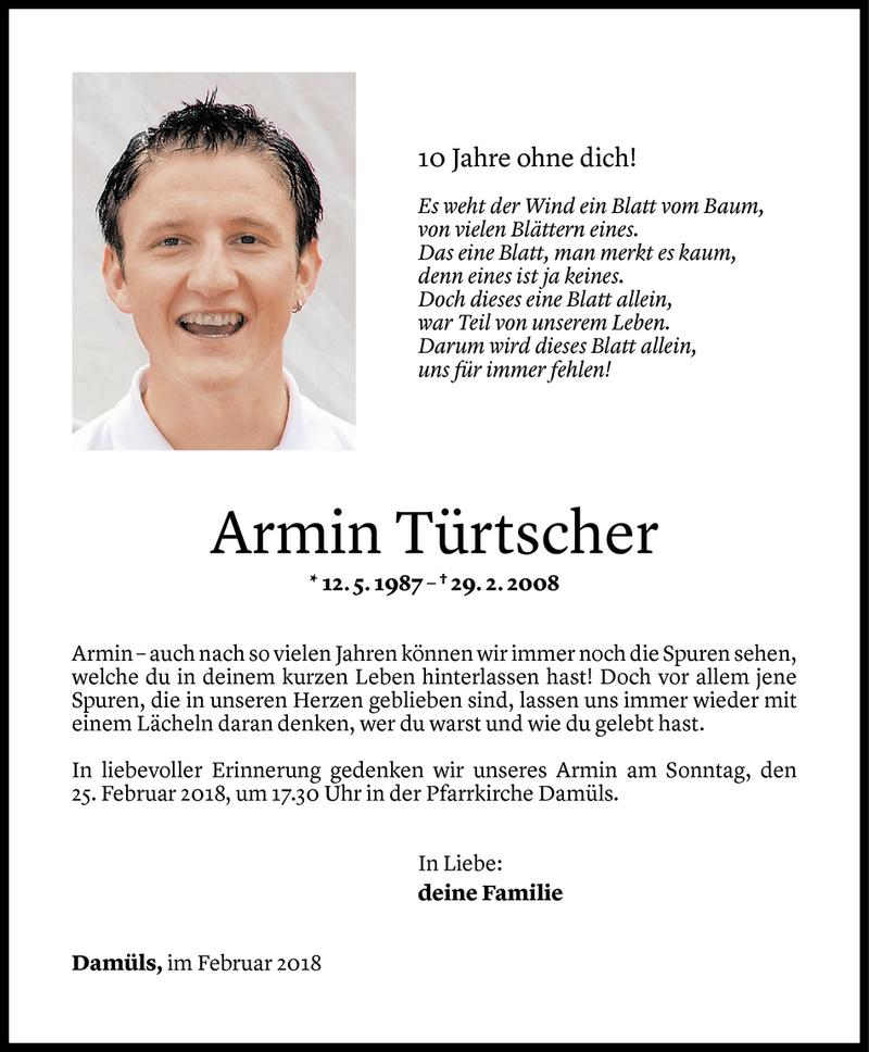  Todesanzeige für Armin Türtscher vom 22.02.2018 aus Vorarlberger Nachrichten