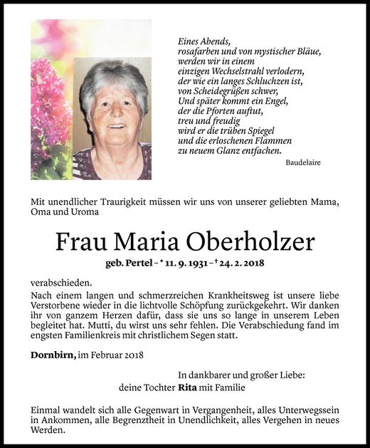 Todesanzeige von Maria Oberholzer von Vorarlberger Nachrichten