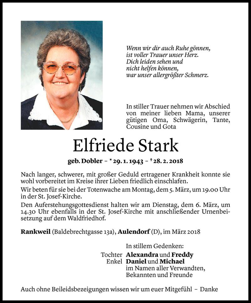  Todesanzeige für Elfriede Stark vom 02.03.2018 aus Vorarlberger Nachrichten
