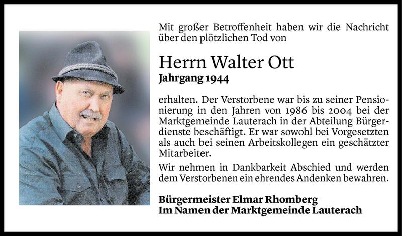  Todesanzeige für Walter Ott vom 14.03.2018 aus Vorarlberger Nachrichten