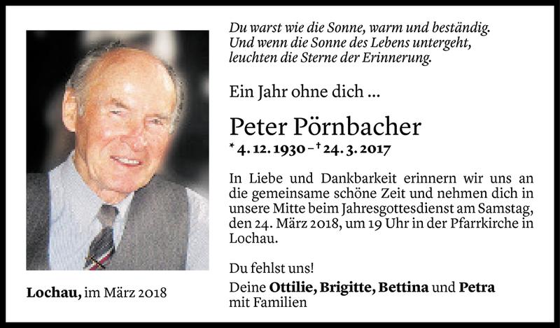  Todesanzeige für Peter Pörnbacher vom 21.03.2018 aus Vorarlberger Nachrichten