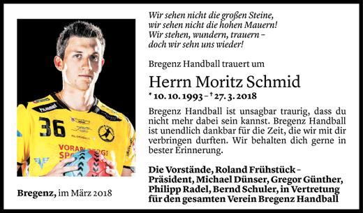 Todesanzeige von Moritz Schmid von Vorarlberger Nachrichten