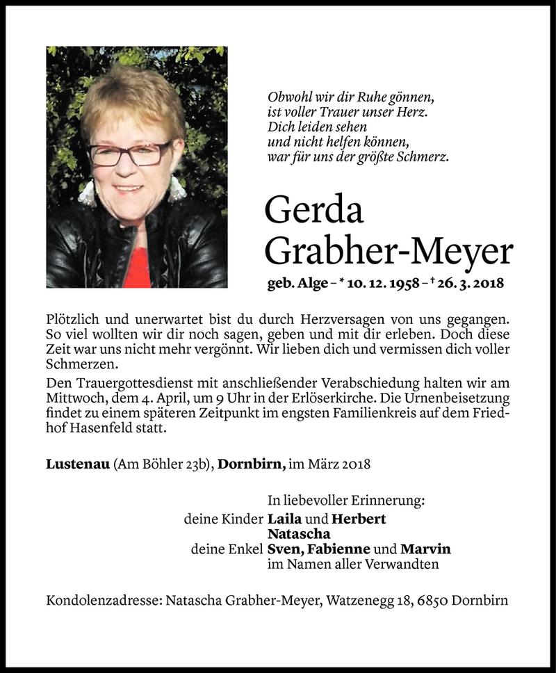  Todesanzeige für Gerda Grabher-Meyer vom 02.04.2018 aus Vorarlberger Nachrichten