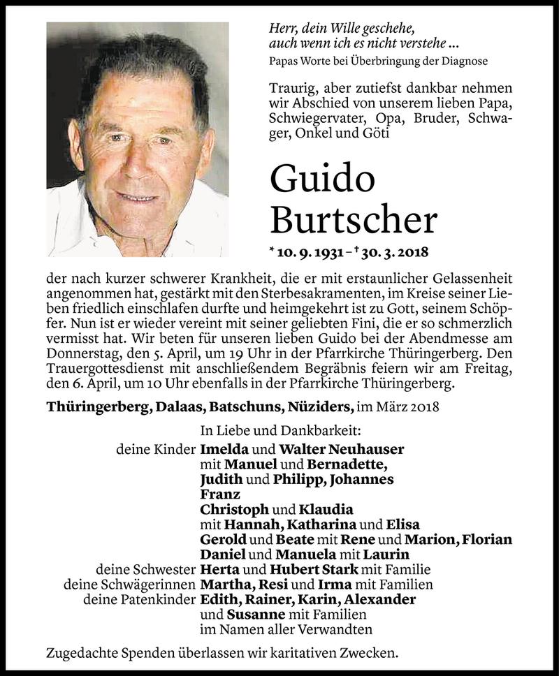  Todesanzeige für Guido Burtscher vom 04.04.2018 aus Vorarlberger Nachrichten