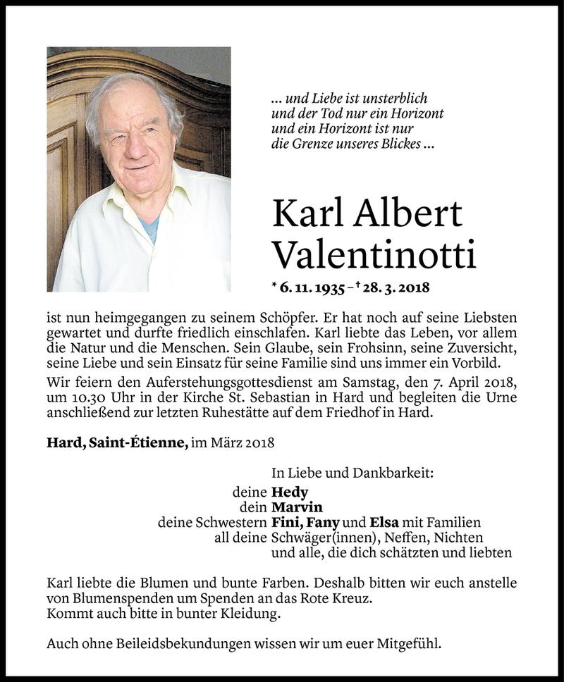  Todesanzeige für Karl Valentinotti vom 03.04.2018 aus Vorarlberger Nachrichten