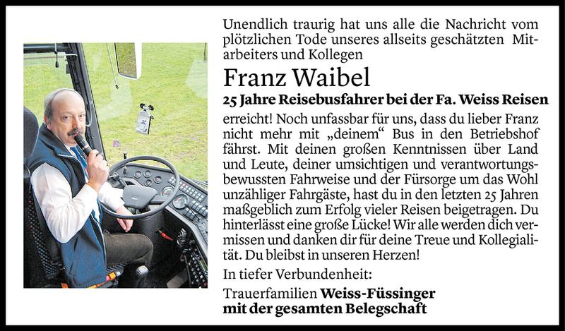  Todesanzeige für Franz Waibel vom 08.04.2018 aus Vorarlberger Nachrichten