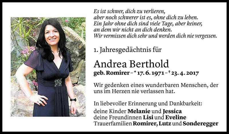  Todesanzeige für Andrea Berthold vom 27.04.2018 aus Vorarlberger Nachrichten