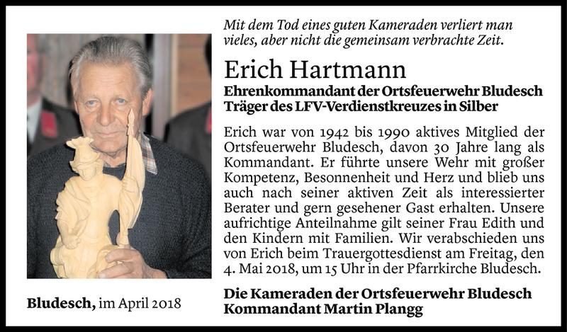  Todesanzeige für Erich Hartmann vom 02.05.2018 aus Vorarlberger Nachrichten