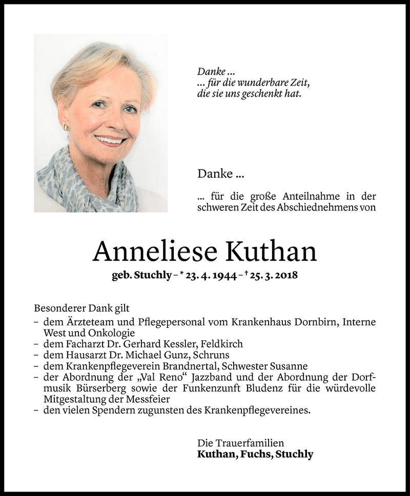  Todesanzeige für Anneliese Kuthan vom 04.05.2018 aus Vorarlberger Nachrichten