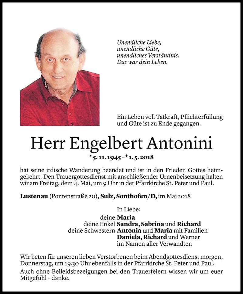  Todesanzeige für Engelbert Antonini vom 01.05.2018 aus Vorarlberger Nachrichten
