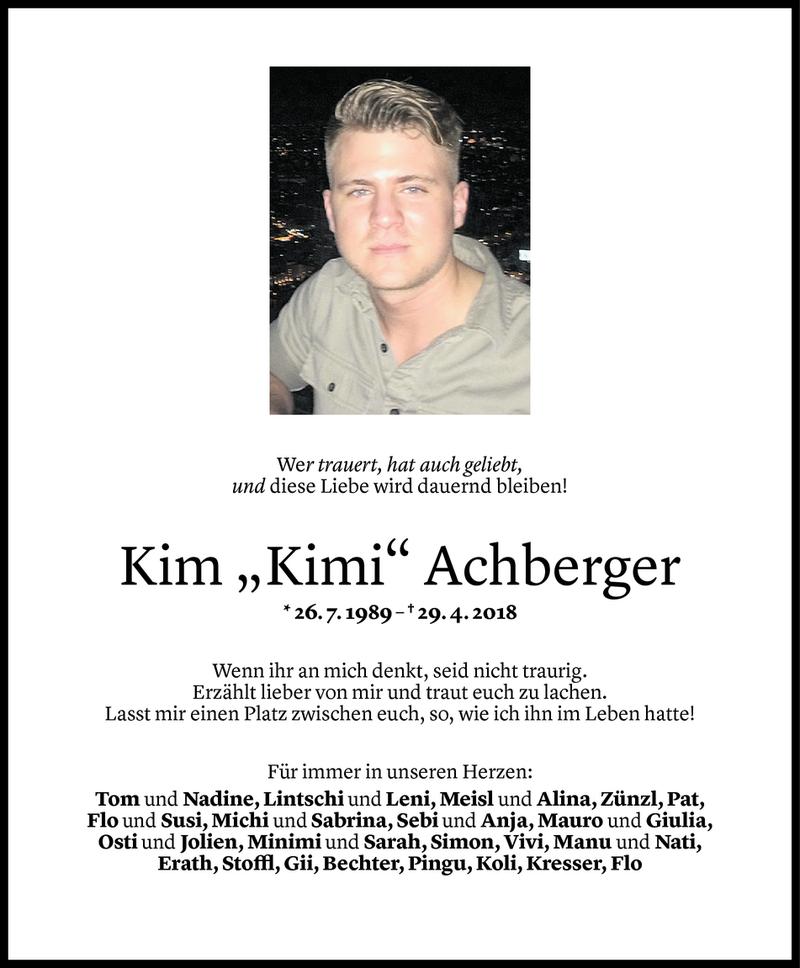  Todesanzeige für Kim Achberger vom 02.05.2018 aus Vorarlberger Nachrichten