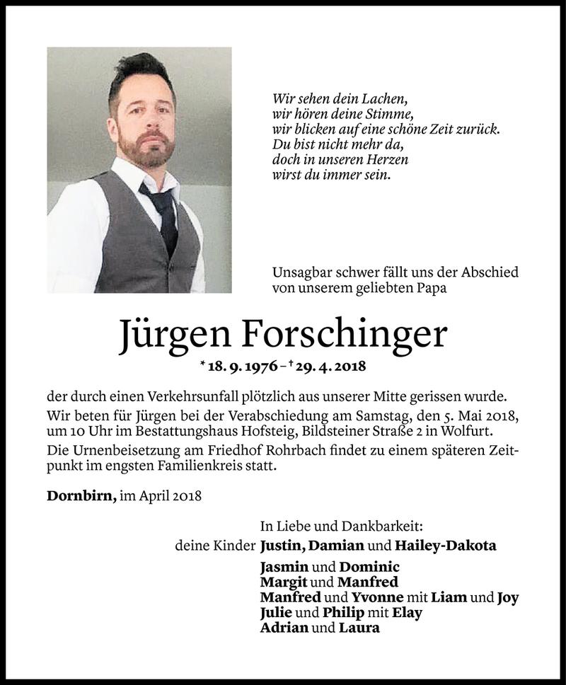  Todesanzeige für Jürgen (Beppo) Forschinger vom 03.05.2018 aus Vorarlberger Nachrichten