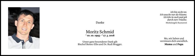  Todesanzeige für Moritz Schmid vom 04.05.2018 aus Vorarlberger Nachrichten