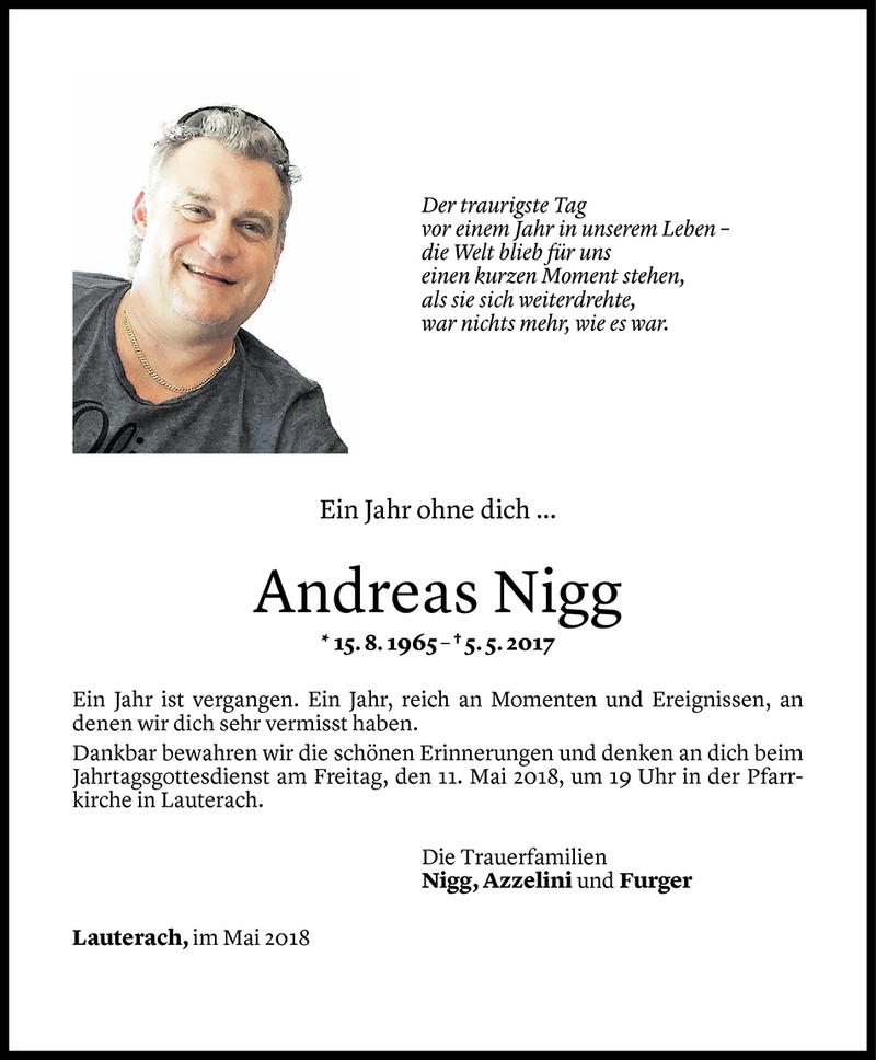  Todesanzeige für Andreas Nigg vom 04.05.2018 aus Vorarlberger Nachrichten