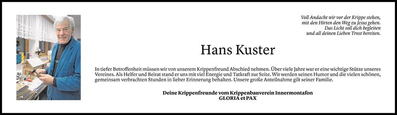  Todesanzeige für Hans Kuster vom 08.05.2018 aus Vorarlberger Nachrichten