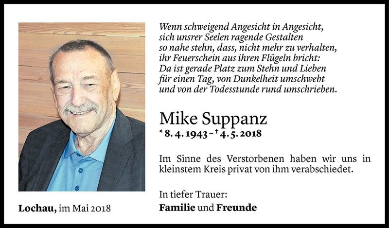  Todesanzeige für Mike Suppanz vom 12.05.2018 aus Vorarlberger Nachrichten