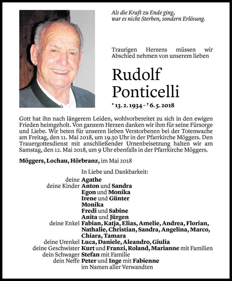  Todesanzeige für Rudolf Ponticelli vom 09.05.2018 aus Vorarlberger Nachrichten
