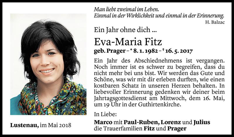  Todesanzeige für Eva-Maria Fitz vom 13.05.2018 aus Vorarlberger Nachrichten