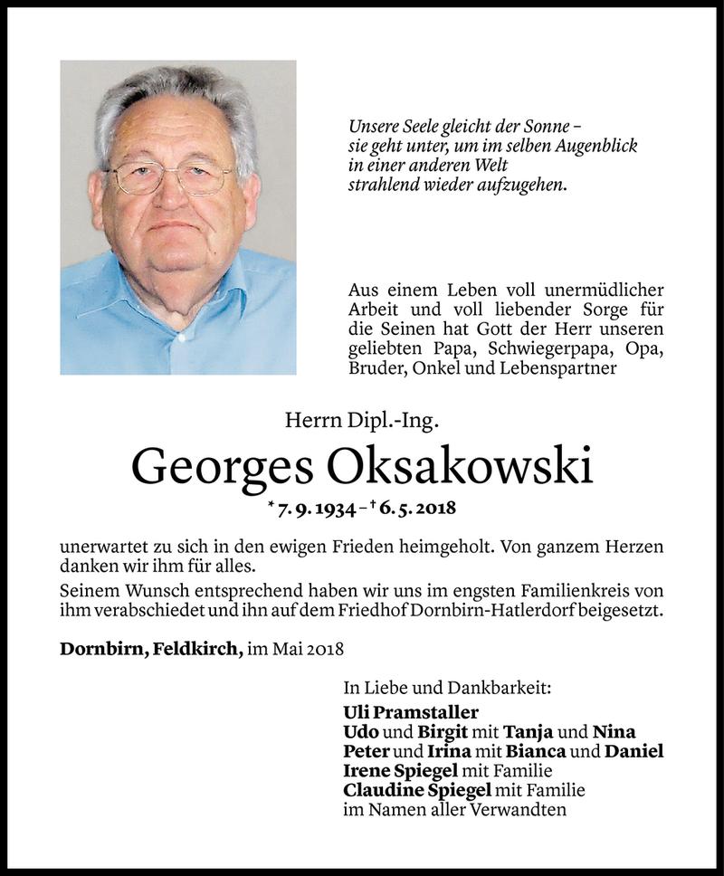  Todesanzeige für Georges Oksakowski vom 15.05.2018 aus Vorarlberger Nachrichten